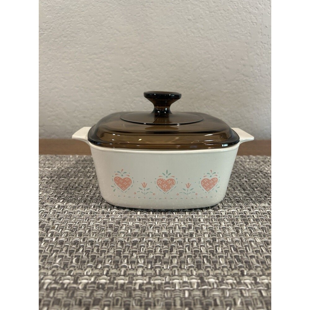 Corningware Casserole Forever Yours Brown Lid Orange Hearts 3” Tall 9” Wide